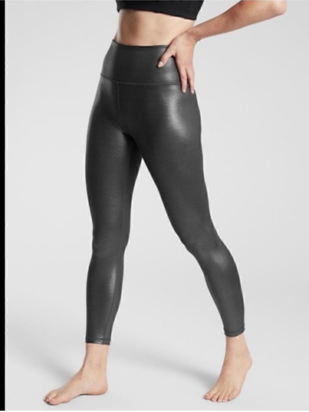 Athleta Elation High Rise Liquid Shimmer Legging Black Metallic Size Large Women